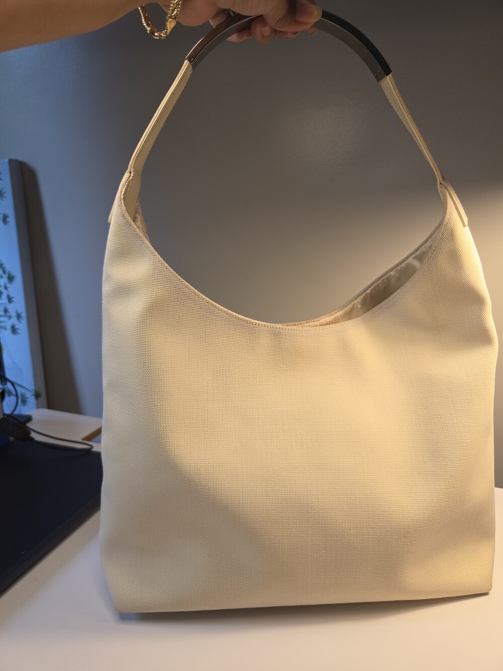 Gucci-  Tom Ford-era cream canvas hobo bag featuring Authentic Vintage